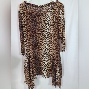 Kaktus sheer leopard print long top- Size large women's- Y2K